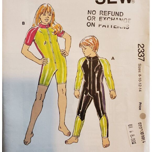 Vintage 90s Kwik Sew Pattern 2337 Uncut Girls Boys Swimsuit Bodysuit 8-14 - Picture 1 of 3